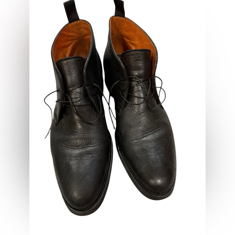 Santoni Italy Black Textured Leather Chukka Boots Men’s 11 D Handmade Italy